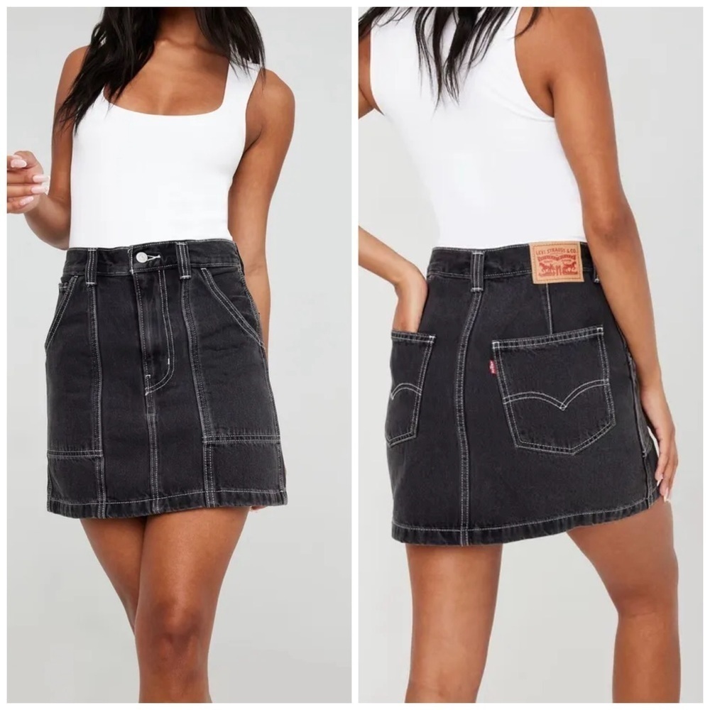 Levi's Black Washed Denim Mini Skirt with Contrast Stitching